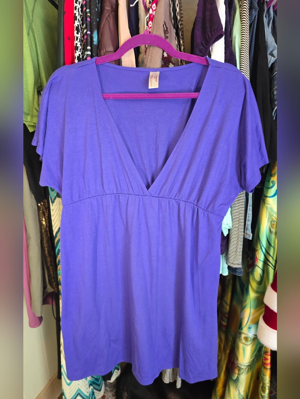 Arizona Jean Company Purple V-Neck Short Sleeve Dress